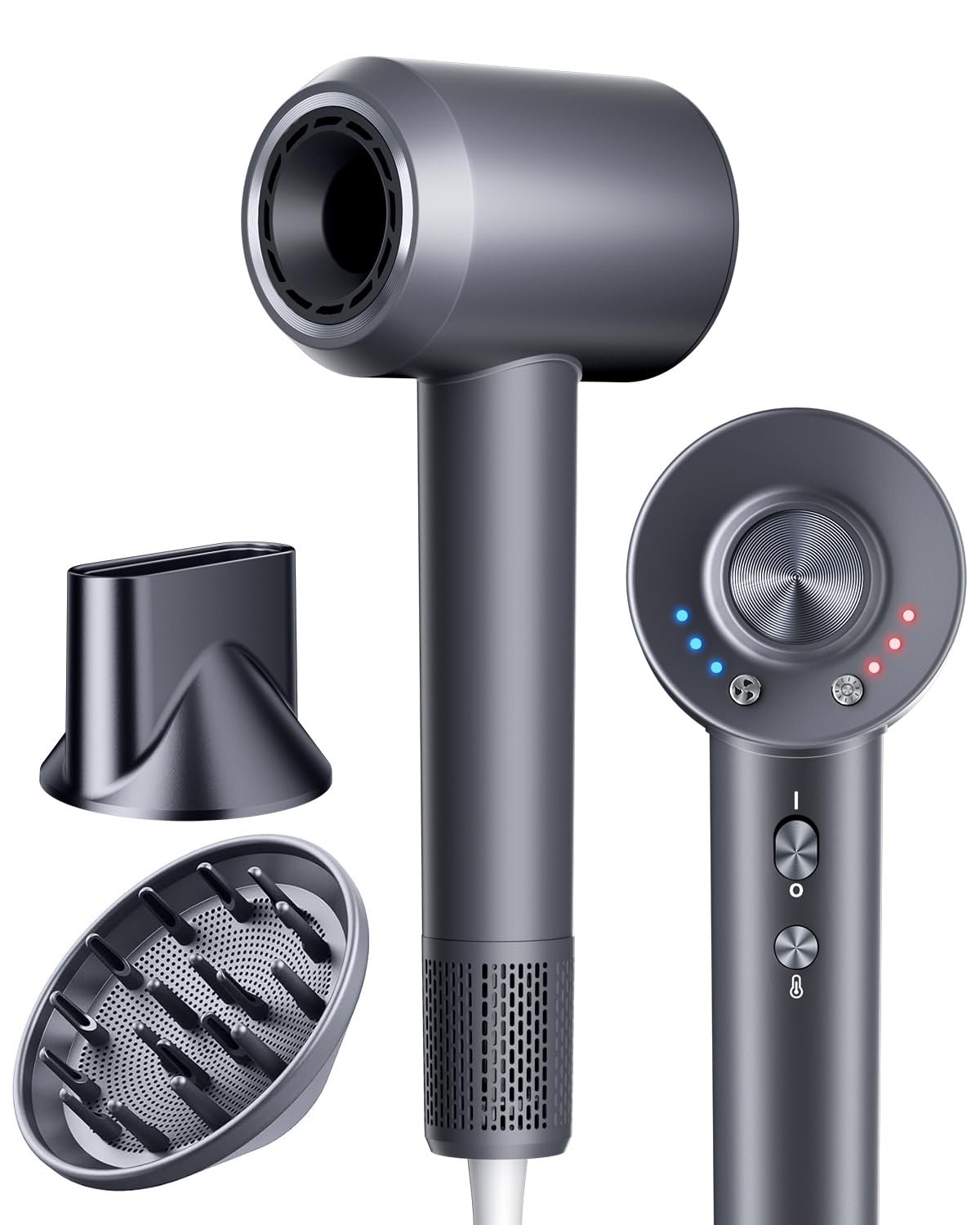 Hair Dryer,160000 RPM High-Speed Brushless Motor Negative Ionic Salon Blow Dryer for Fast Drying, Low-Noise Design & Advanced Heat Control to Prevent Heat Damage, Frosted Gray