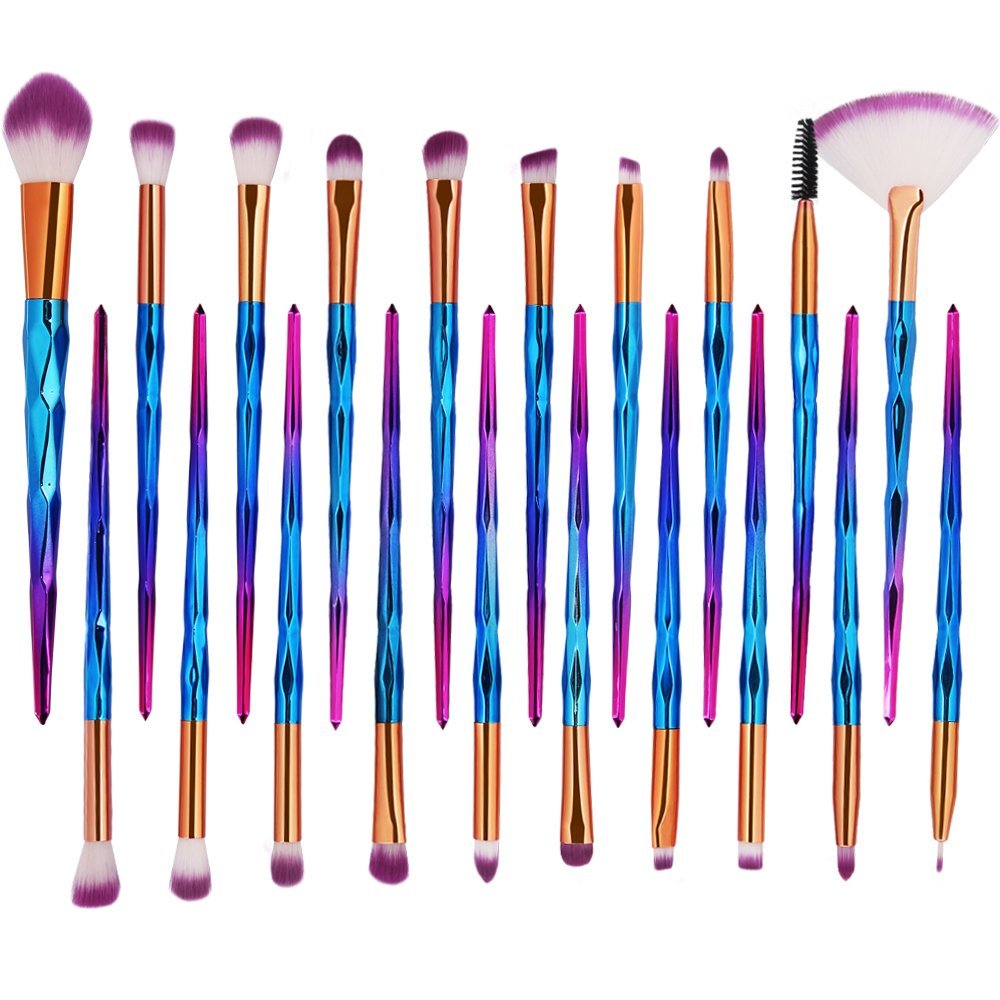 Pack of 20pcs Cosmetic Eye Shadow Sponge Eyeliner Eyebrow Lip Nose Foundation Powder Makeup Brushes Sets (purple) - Image 2