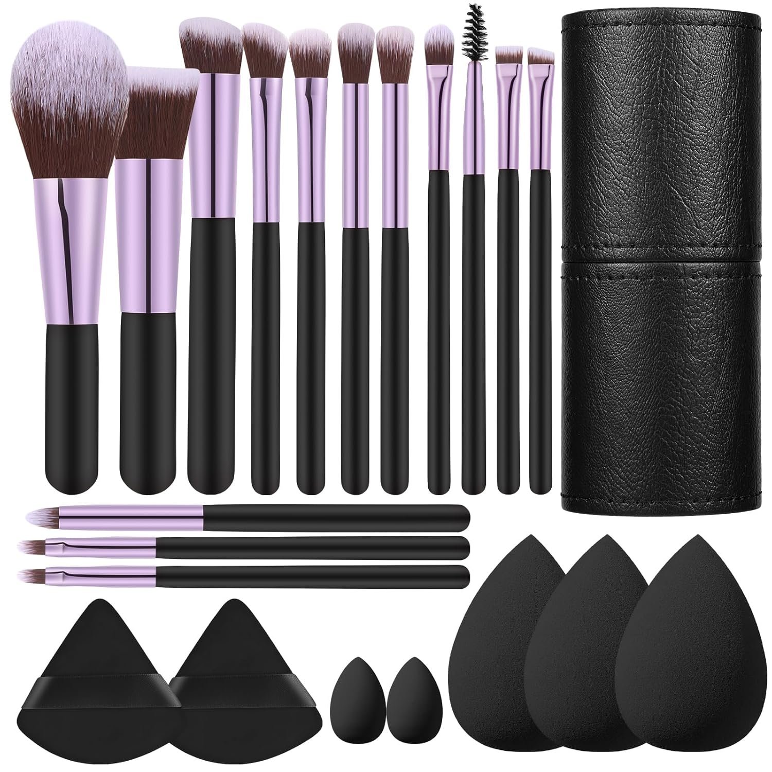 14 Pcs Travel Makeup Brush Set Portable Mini Makeup Brushes Make up Brush with Case,5 Pcs Makeup Sponge Mother's Day Gift for Foundation Powder Concealers Eye Shadows(Black)